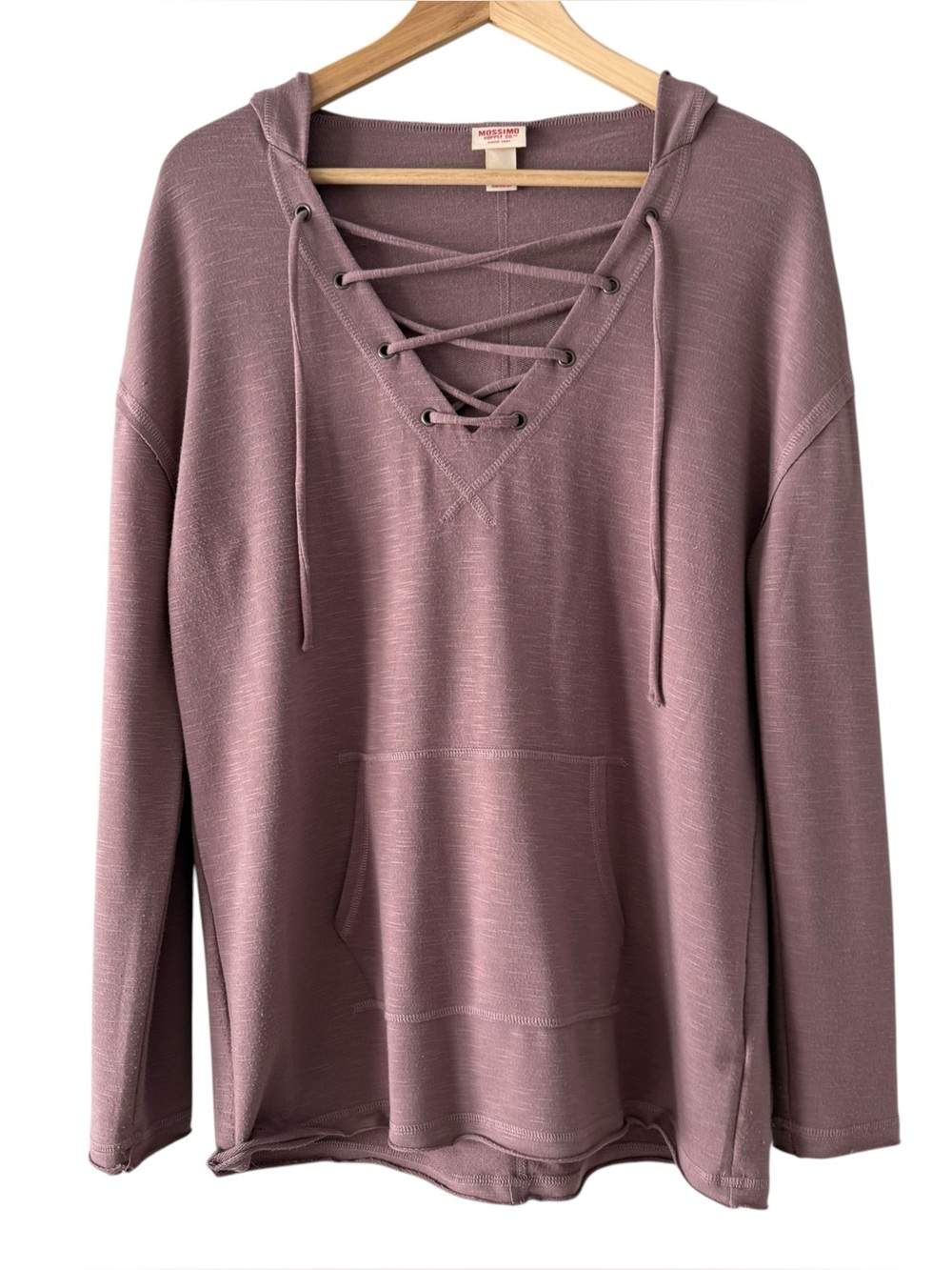 Mossimo Supply Co. Lace-Up V-Neck Hoodie Mauve